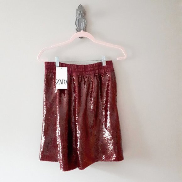 NWT Zara burgundy sequin high waist Bermuda shorts, M - Picture 6 of 6